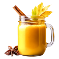 Refreshing Fall Beverage with Spices and Leaf Decoration in a Jar png