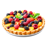 Delicious fruity tart with colorful berries and tropical fruits garnish png