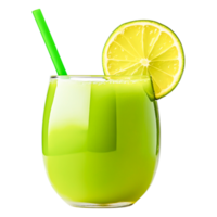 Refreshing Green Citrus Drink with Lemon Slice and Straw on png