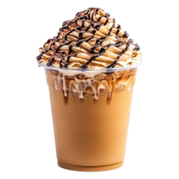 Creamy Coffee Beverage with Swirls of Chocolate and Whipped Topping png