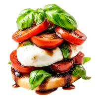 Fresh Caprese Salad Stack with Mozzarella, Tomatoes, Basil, and Balsamic Glaze png