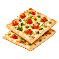 Freshly Baked Flatbread with Cherry Tomatoes and Fresh Herbs Garnish png