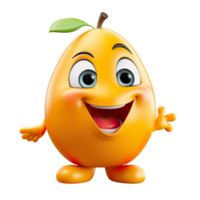 3D cartoon mango with a big smiling face isolated on transparent background png