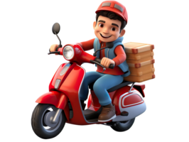 3D Delivery Man Character Delivering Package with a Scooter isolated on transparent background png