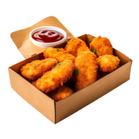 A box of chicken nuggets with dipping sauce isolated on transparent background png