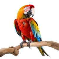 A happy parrot sitting on a branch isolated on transparent background png