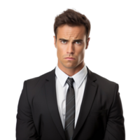 A young handsome business man with an upset expression isolated on transparent background png
