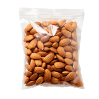 Almond in plastic bag isolated on transparent background png
