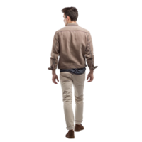 Back view of a casual modern man walking isolated on transparent background png