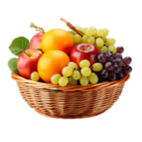 Basket of Fruit with Apples, Grapes, and Oranges isolated on transparent background png