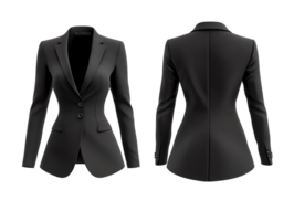 Black blazer for woman, front and side view, mockup isolated on transparent background png
