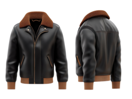 Black Jacket with Brown Collar, front and back view isolated on transparent background png