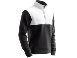 Blank black and white quarter zip sweater mockup, side view isolated on transparent background png