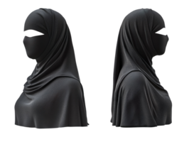 Blank black female niqab mockup, front and side view isolated on transparent background png
