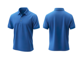 Blue polo shirt mockup with front and back view isolated on transparent background png