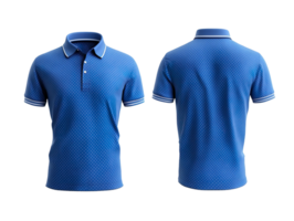 Blue polo shirt mockup with white pattern, front and back view isolated on transparent background png