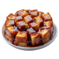 Bread Pudding with Caramel Drizzle isolated on transparent background png