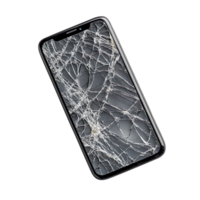 Broken screen on cell phone top view isolated on transparent background png