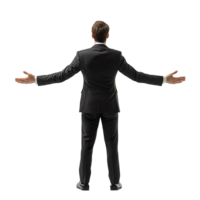 Businessman facing forward with arms wide open isolated on transparent background png