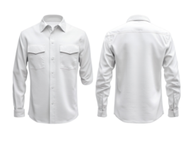 Cargo style men's shirt for mockup, White color front and back isolated on transparent background png