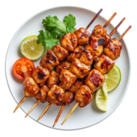 Chicken Satay on a White Plate isolated on transparent background png