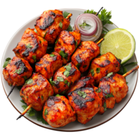 Chicken tikka on a plate isolated on transparent background png