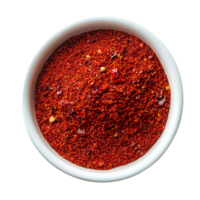 Chili powder top view on white bowl isolated on transparent background png