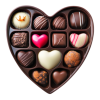 Chocolates in heart shaped box isolated on transparent background png
