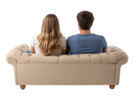 Couple sitting on couch, back view isolated on a transparent background png
