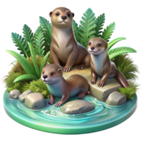 beautiful modern A Family of Playful River Otters Frolickin exclusive png