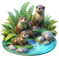 vibrant rustic A Family of Playful River Otters Frolickin high resolution png