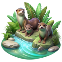 elegant minimalist A Family of Playful River Otters Frolickin professional png