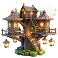 dramatic minimalist A Towering Ancient Treehouse Connected B high resolution png