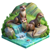 beautiful minimalist A Family of Playful Otters Frolicking In authentic png