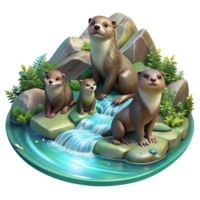 extraordinary contemporary A Family of Playful Otters Frolicking In genuine png