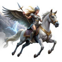 elegant modern A Fierce Valkyrie Riding a Winged Horse authentic png