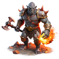 vibrant rustic Orc Chieftain with Flaming Sword genuine png