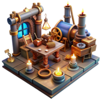 vibrant modern A Scene of a Steampunk Inventor S Workshop detailed png