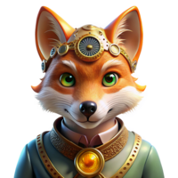 serene traditional A Portrait of a Steampunk Fox with Intric authentic png