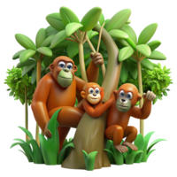 serene minimalist Orangutan Family Swinging Through Trees high resolution png
