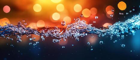 A vibrant splash of water with colorful bokeh lights in the background. photo
