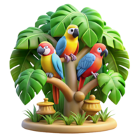 beautiful classic Colorful Parrots on a Branch authentic png
