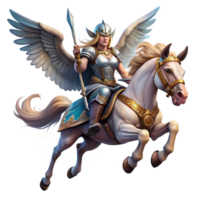 wonderful creative A Valkyrie Riding a Winged Horse Across A detailed png