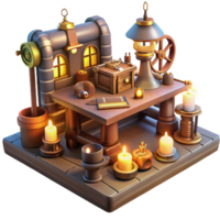 serene minimalist A Scene of a Steampunk Inventor S Workshop authentic png