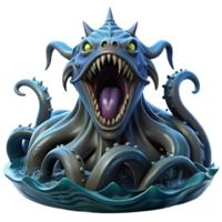 serene rustic A Fearsome Kraken Emerging from the Ocea authentic png