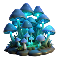 serene artistic A Cluster of Bioluminescent Mushrooms Glow high resolution png
