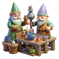stunning minimalist A Group of Gnomes Crafting Magical Potion premium png