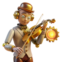 wonderful modern A Steampunk Automaton Playing a Violin high quality png