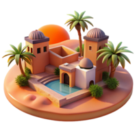 elegant rustic Desert Oasis Adobe Buildings Palm Trees premium png