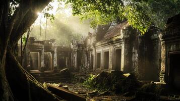 The ruins of an ancient temple in the jungle photo